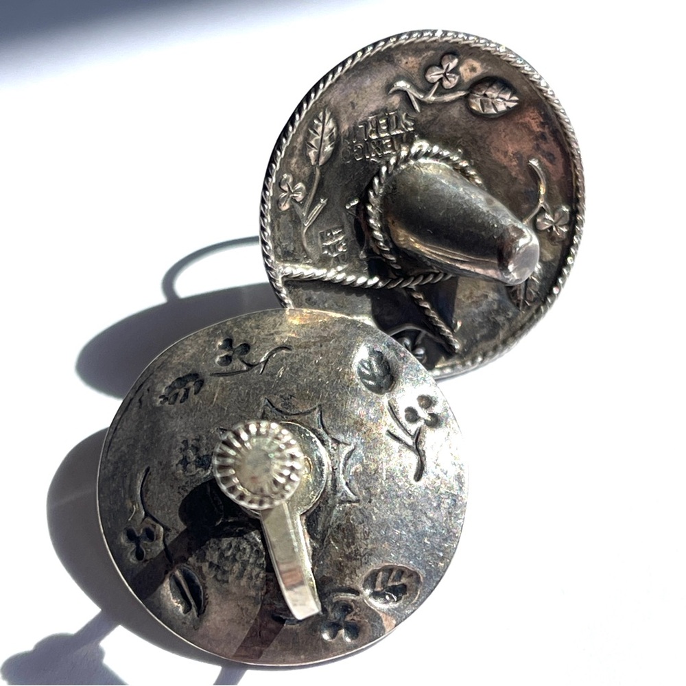 Vintage Mexican Detailed Sombrero Screw Back Earrings Sterling Silver 925 - Picture 4 of 10